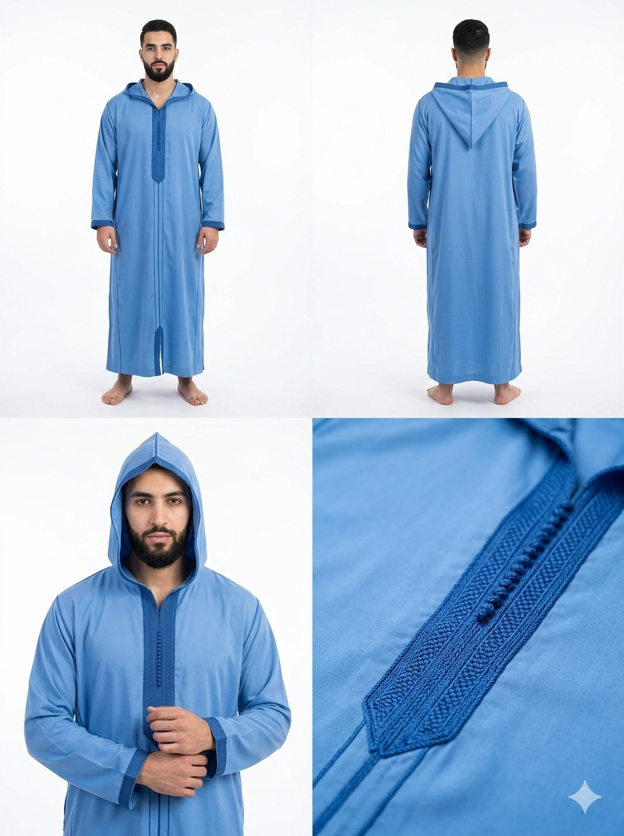 Authentic Handcrafted Moroccan Djellaba – Premium Mlifa Fabric – Blue