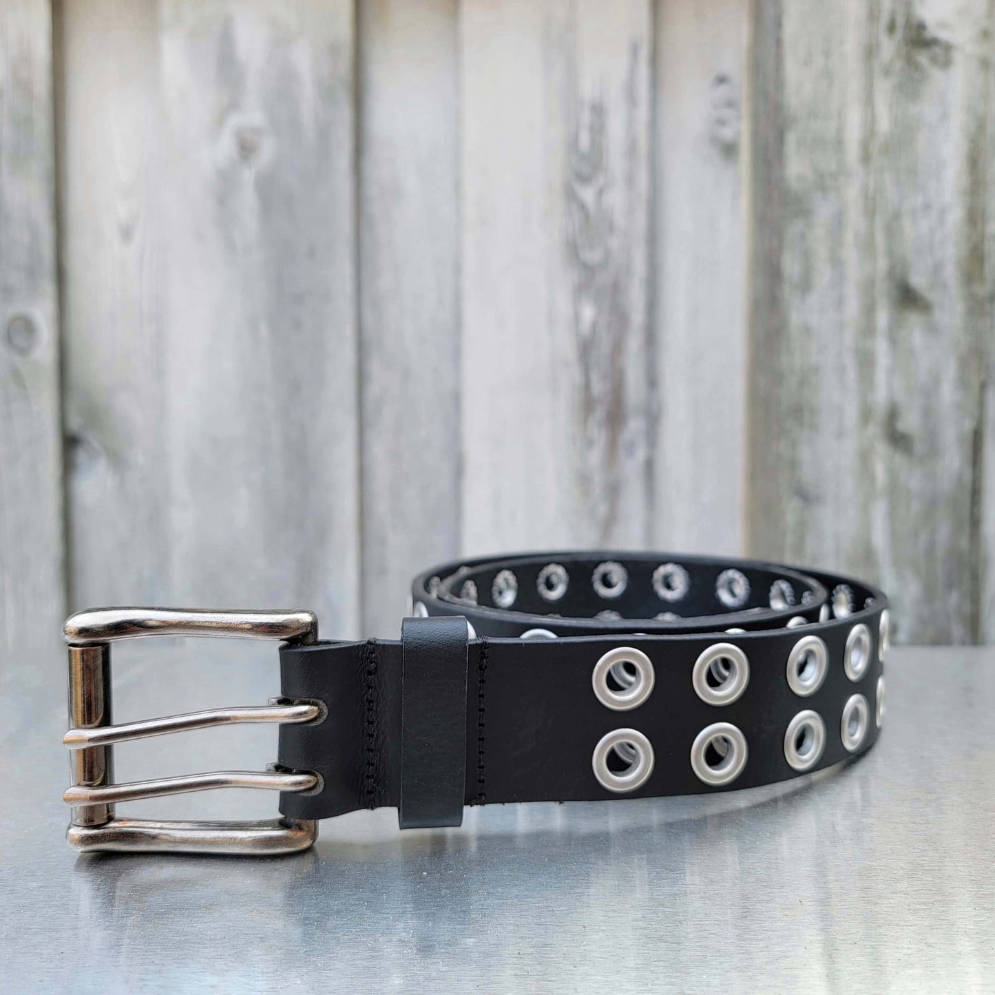 Brixton - Black Double Grommet 100 % Full Grain Leather Belt