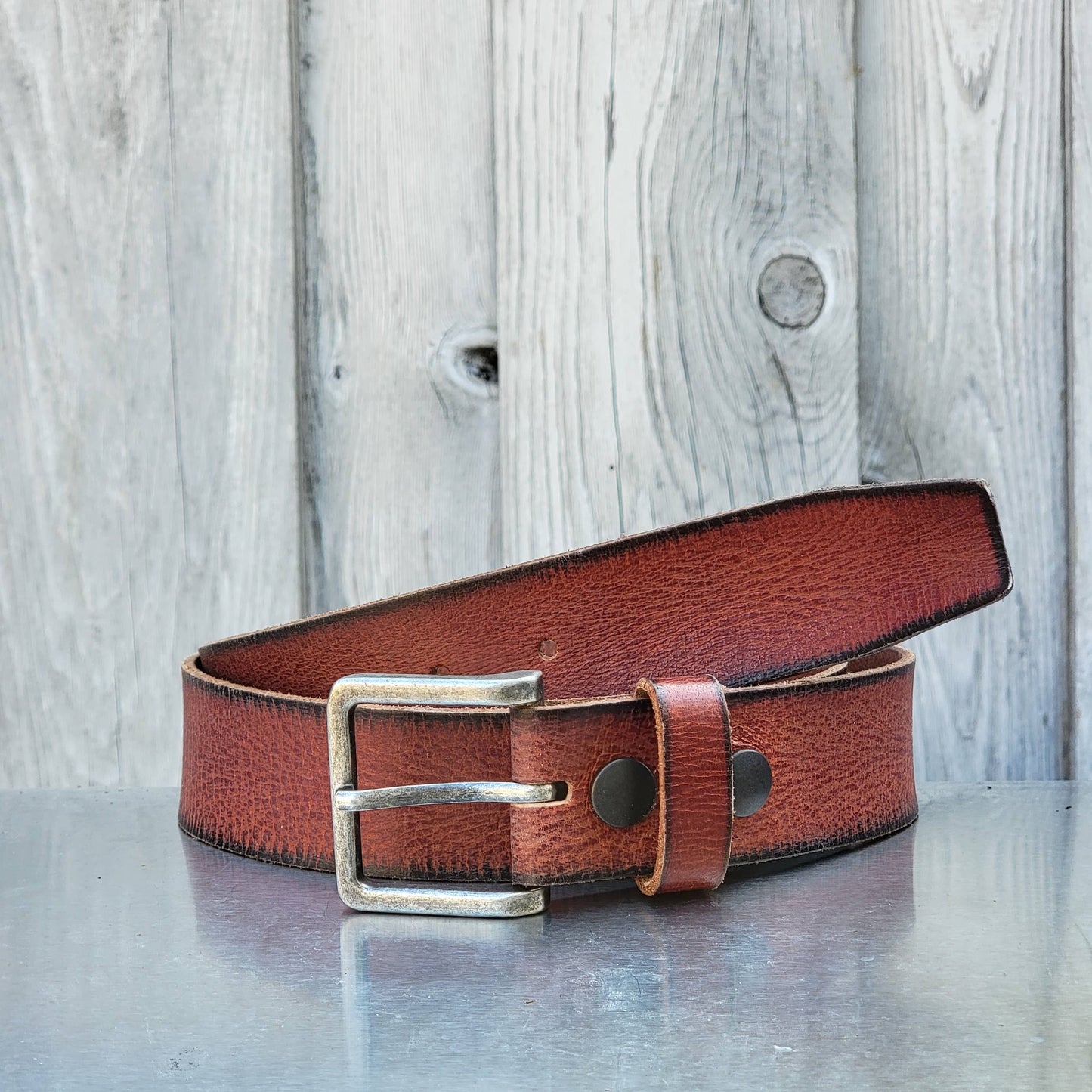The Mountain Belt - Grey Leather Belt with Charred Edges