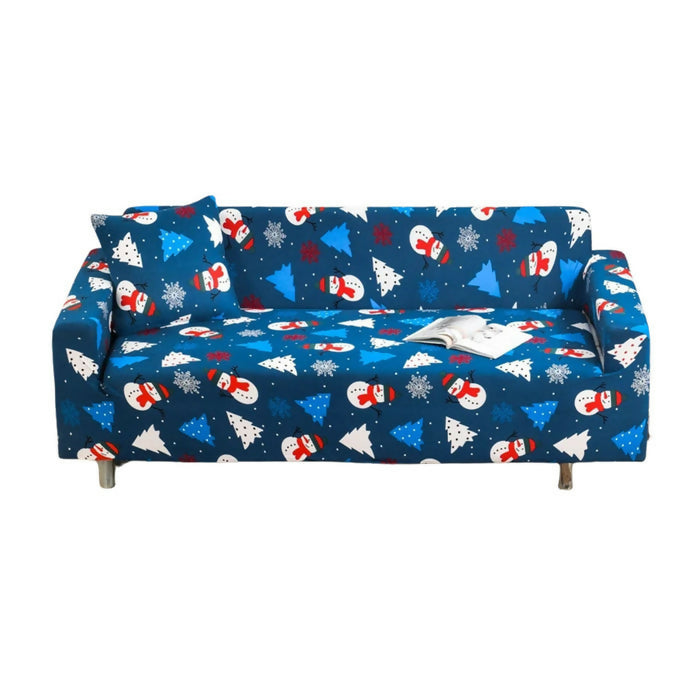 Anyhouz Sofa Cover Blue Christmas Tree Snowman Design Non Slip Stretchable Slipcover