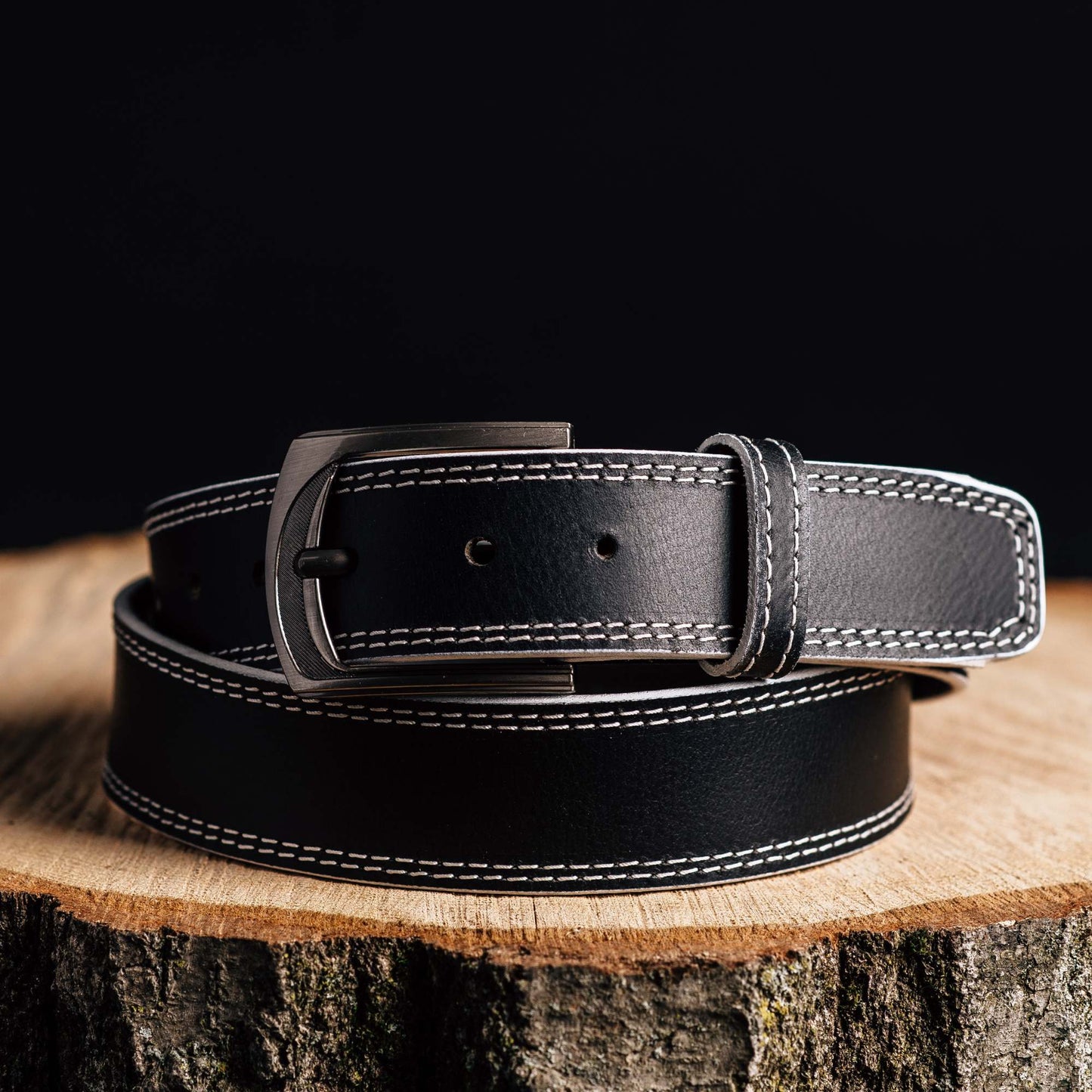 The Diablo Belt - Black Full Grain Leather Belt with Red Stitches