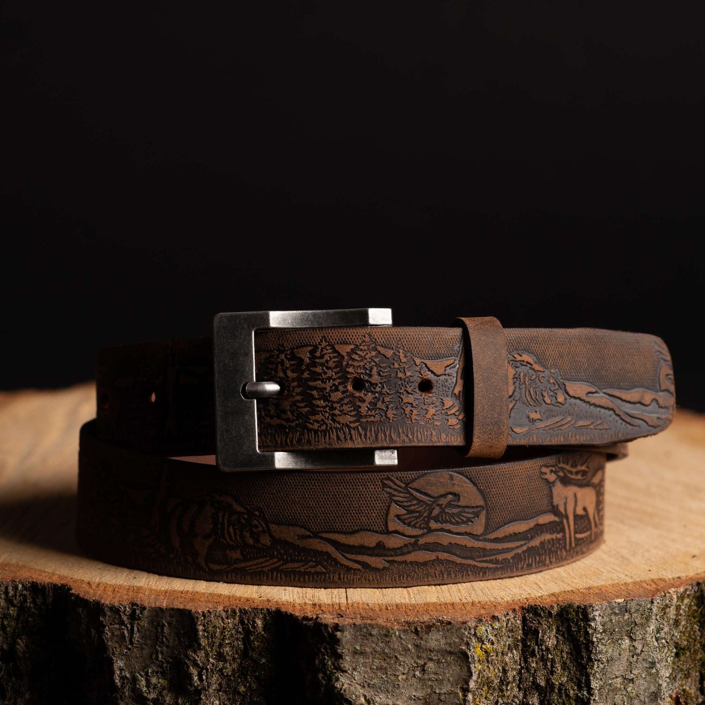 The Wildlife Belt - Black Embossed Full Grain Leather Belt Made in Canada
