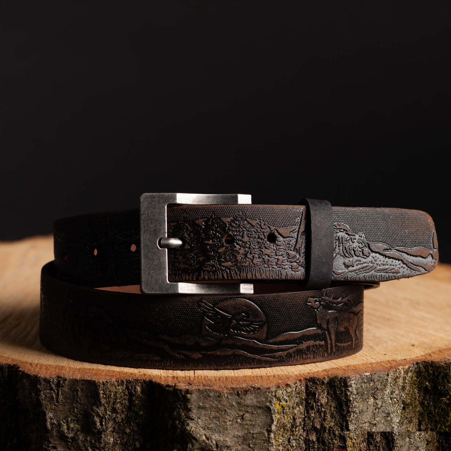 The Wildlife Belt - Black Embossed Full Grain Leather Belt Made in Canada