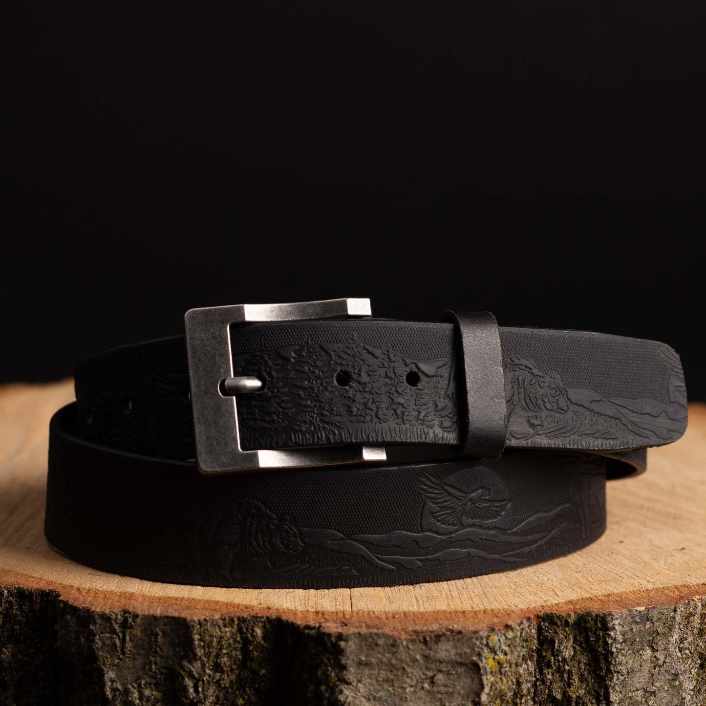 The Wildlife Belt - Black Embossed Full Grain Leather Belt Made in Canada