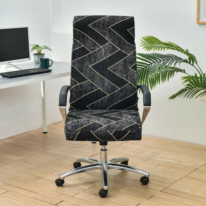Anyhouz Office Chair Cover Black Dark Gray PatternNon-Slip Rotating Seat
