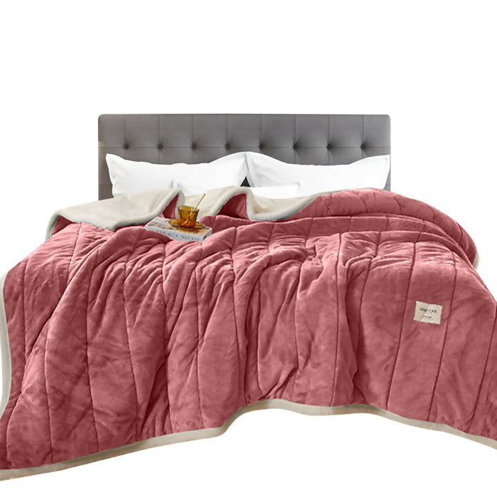 Anyhouz Blanket Dark Pink 3 Layers Coral Fleece Winter Quilts