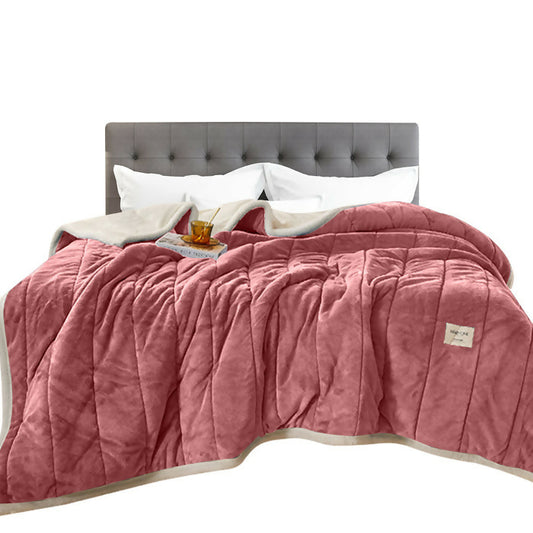 Anyhouz Blanket Dark Pink 3 Layers Coral Fleece Winter Quilts