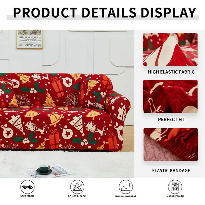 Anyhouz Sofa Cover Orange Christmas Snowman Design Stretchable Non Slip Slipcover