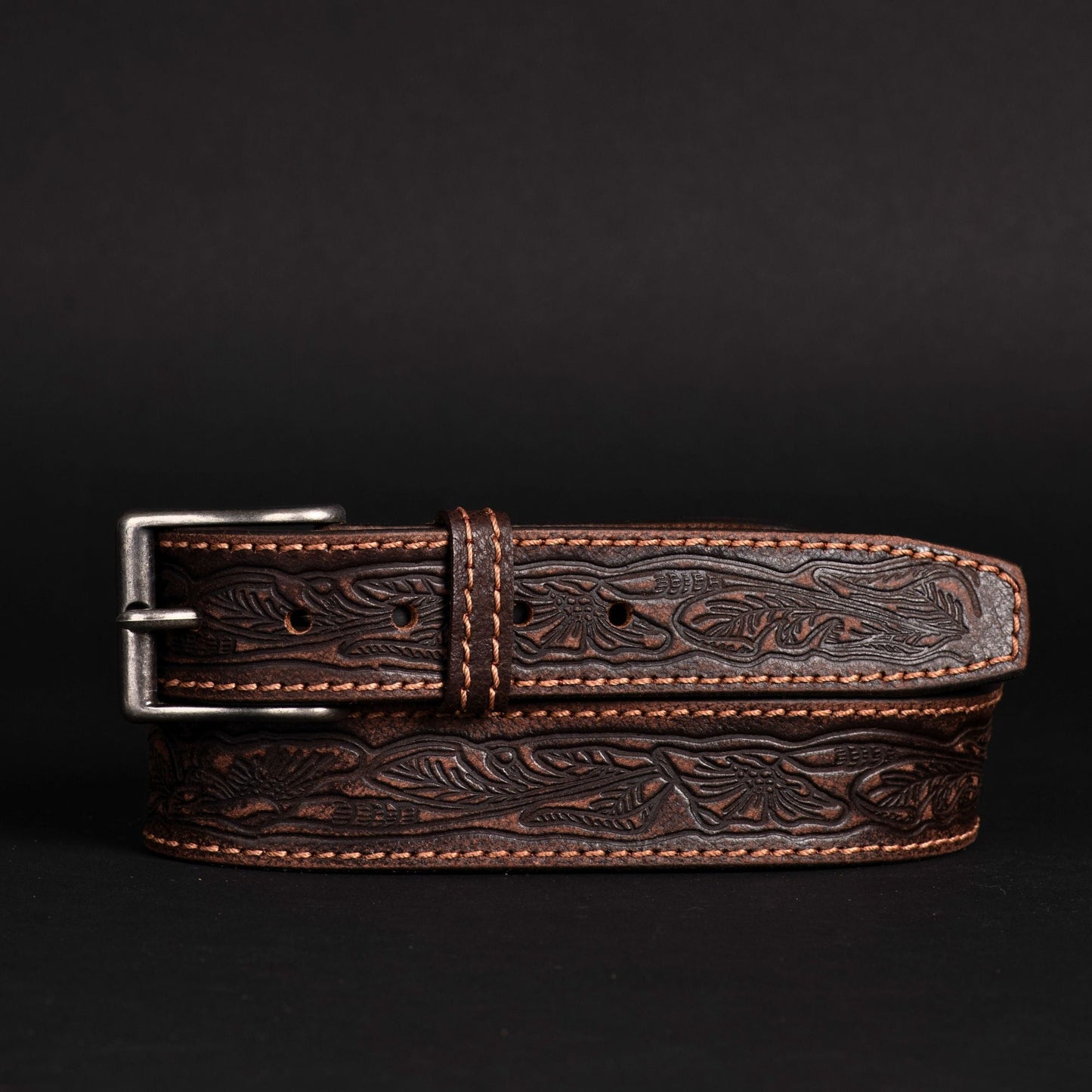 The Wayfarer Belt - Brown Classic Western Embossed 100% Full Grain Leather Belt