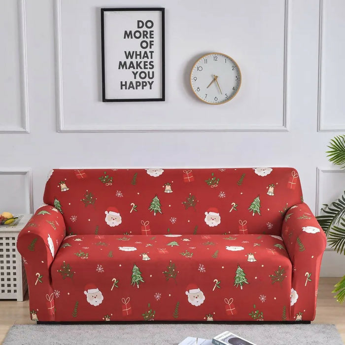Anyhouz Sofa Cover Red Christmas Tree Santa Claus Design Stretchable Non Slip Slipcover