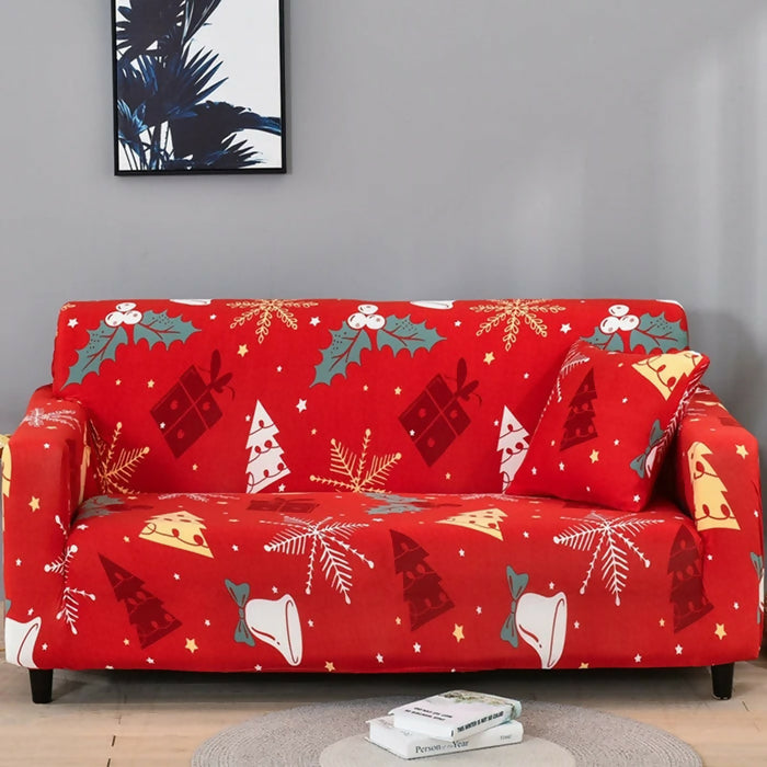 Anyhouz Sofa Cover Red Christmas Tree Gift Box Design Stretchable Non Slip Slipcover