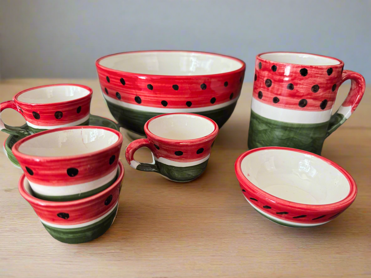 Coffee Cups – Sada & Helweh - Watermelon Design | Hand-Painted Palestinian Ceramic