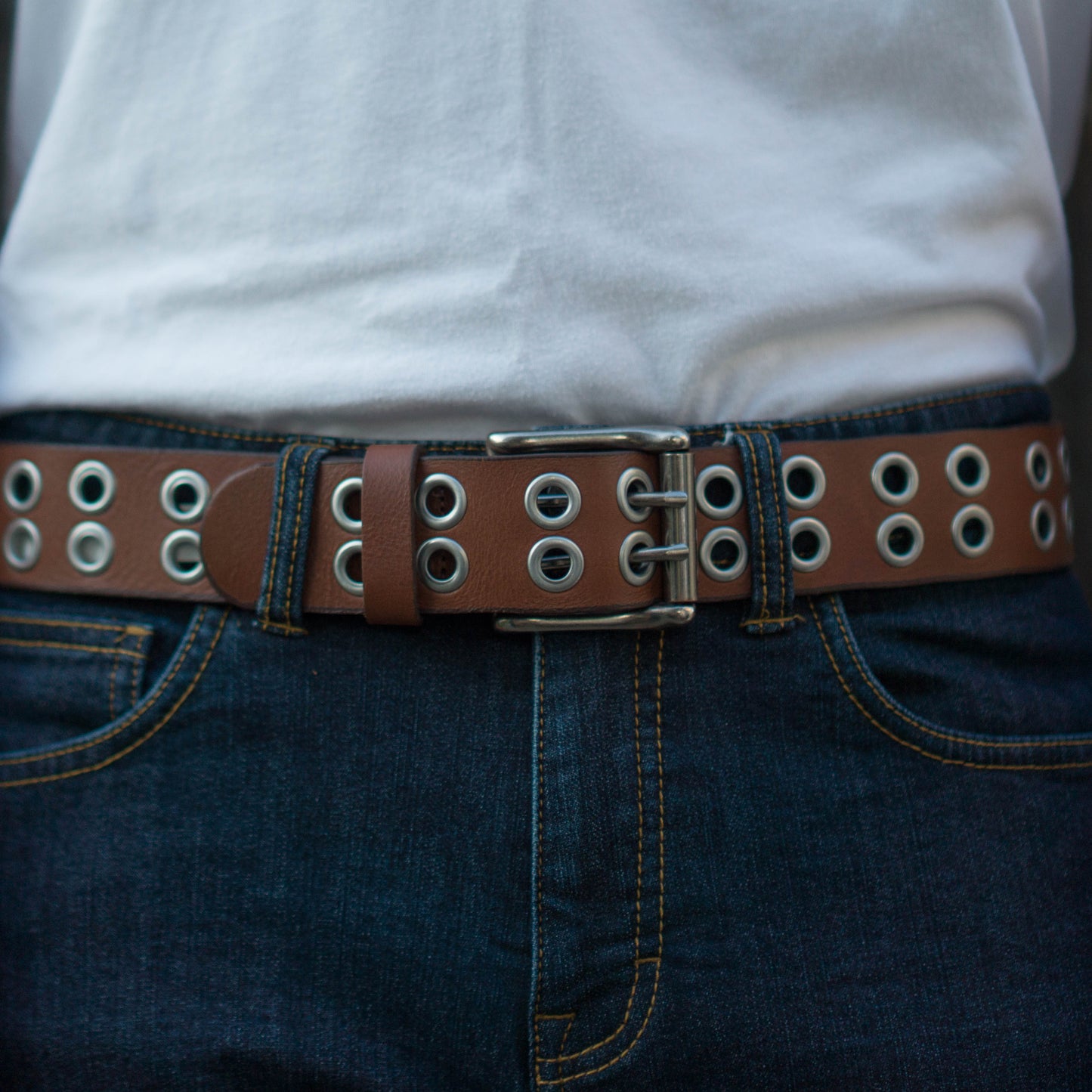 The Brixton Belt - Black Double Grommet 100 % Full Grain Leather Belt