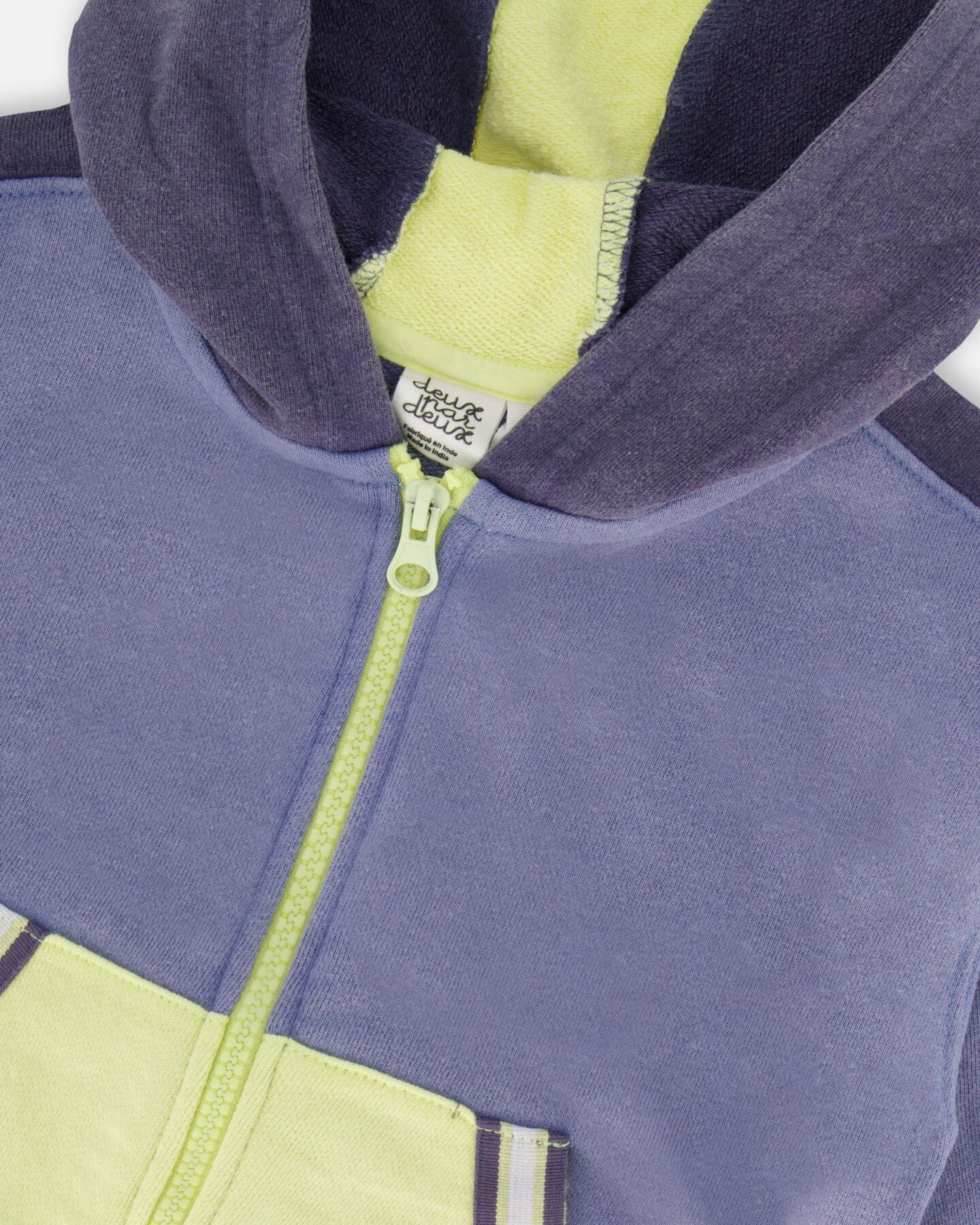 French Terry Hooded Cardigan Blue And Lime