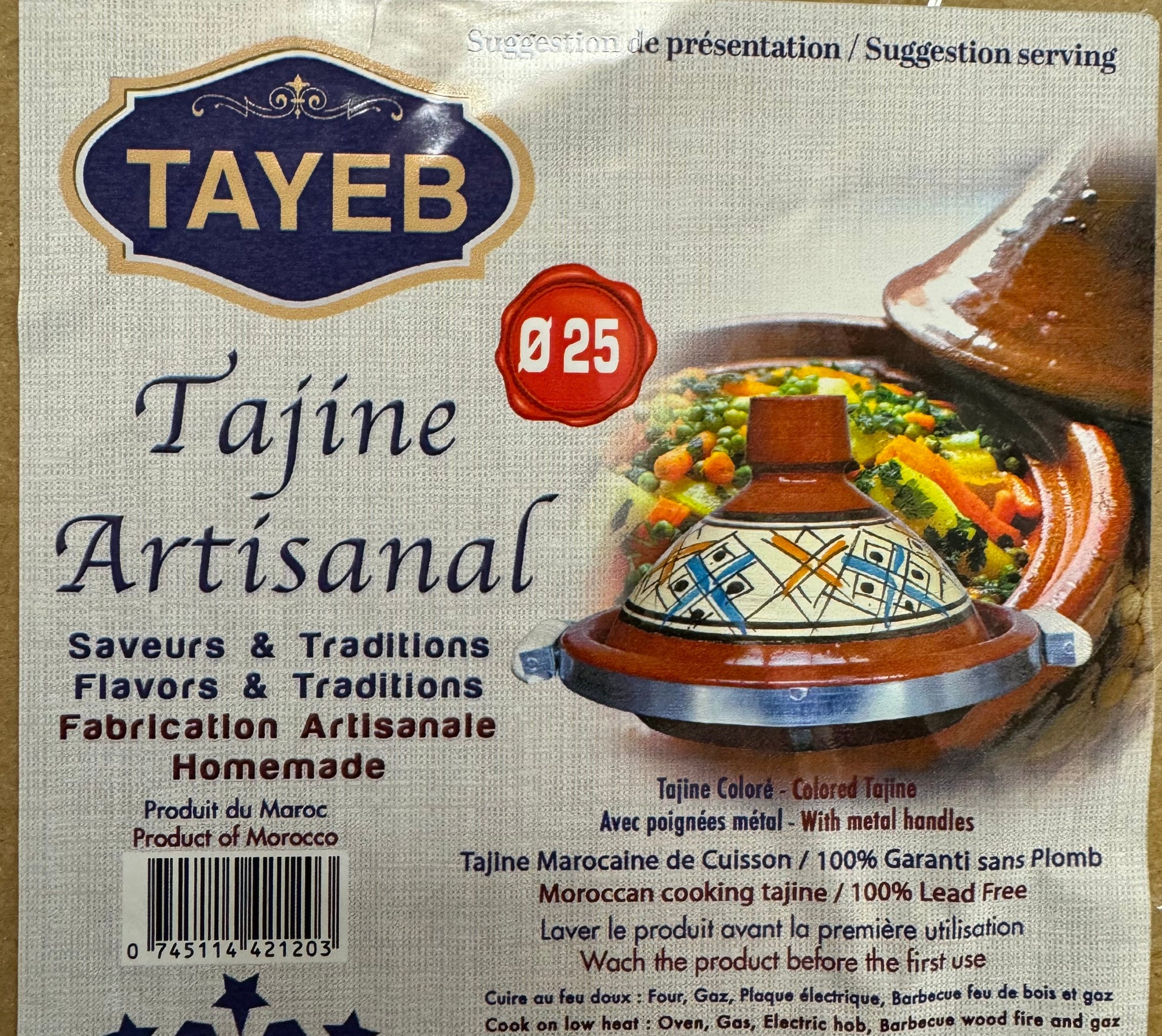 Tagine Pot Conical Decirated with Metal Belt & wood hand 25cm Pottery ZaytunaMart.ca