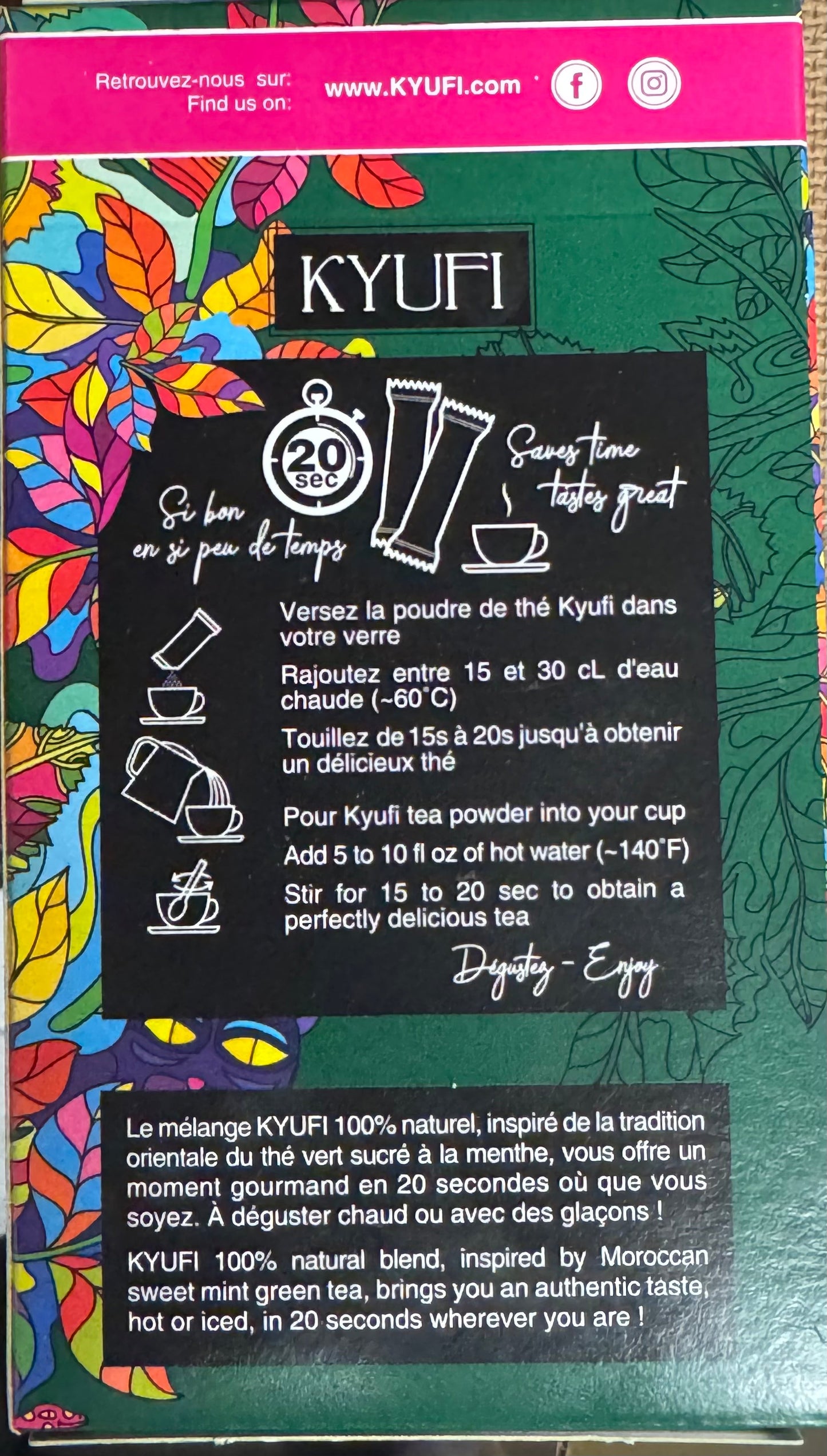 KYUFI Thé Vert Instantané à la Menthe – 15 Sticks (100% Naturel)