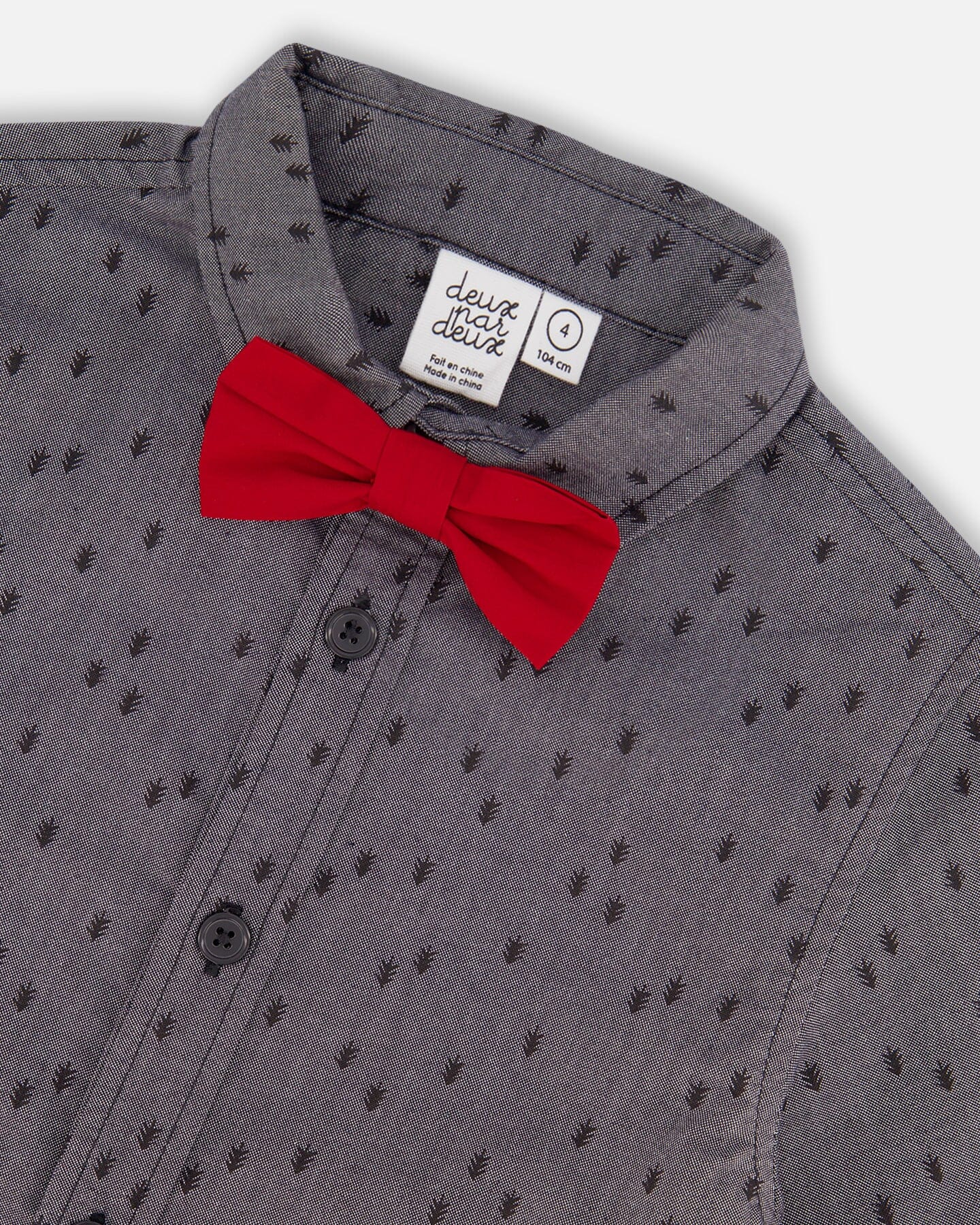 Printed Pine Chambray Shirt With Bow Tie Gray
