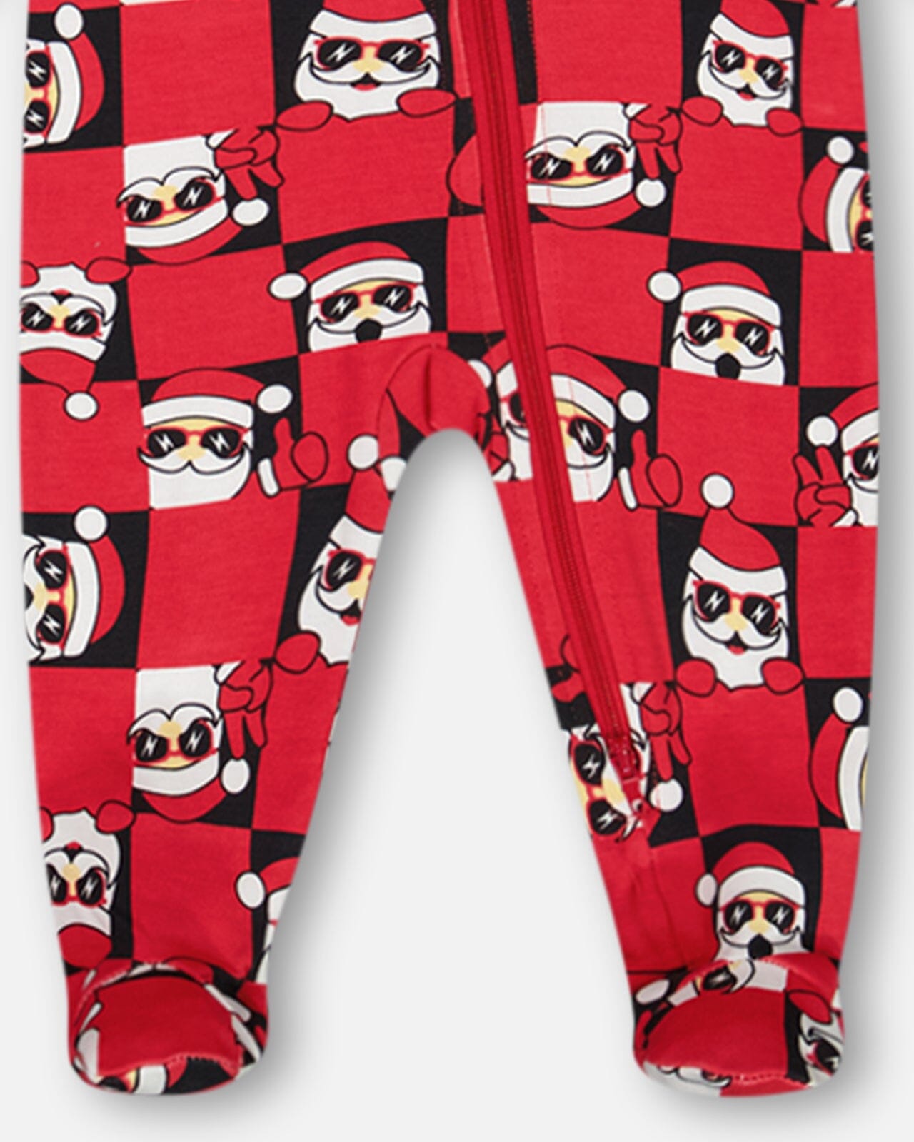 Organic Cotton One Piece Pajama Red Printed Santa