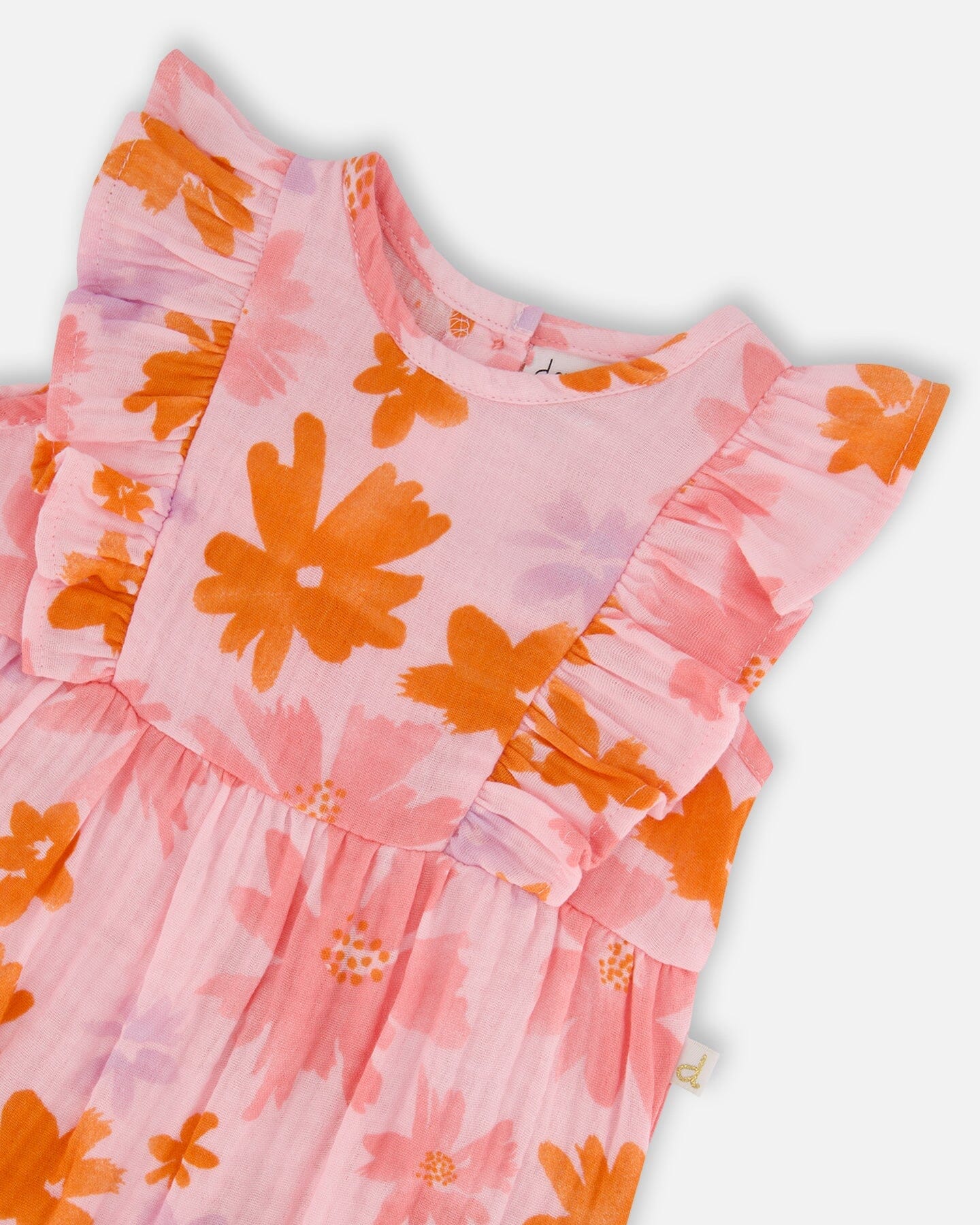 Printed Muslin Romper Pink And Coral Flowers
