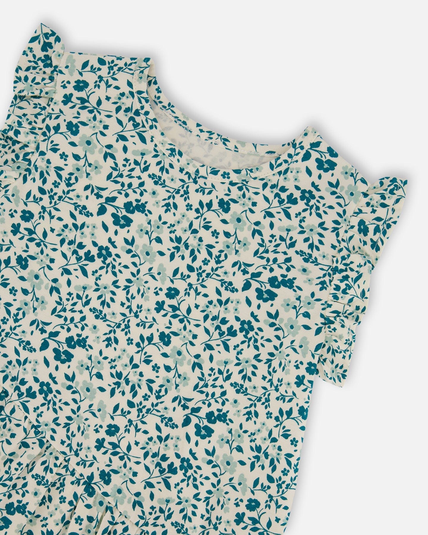 Printed Organic Cotton Tunic Top Small Turquoise Flowers