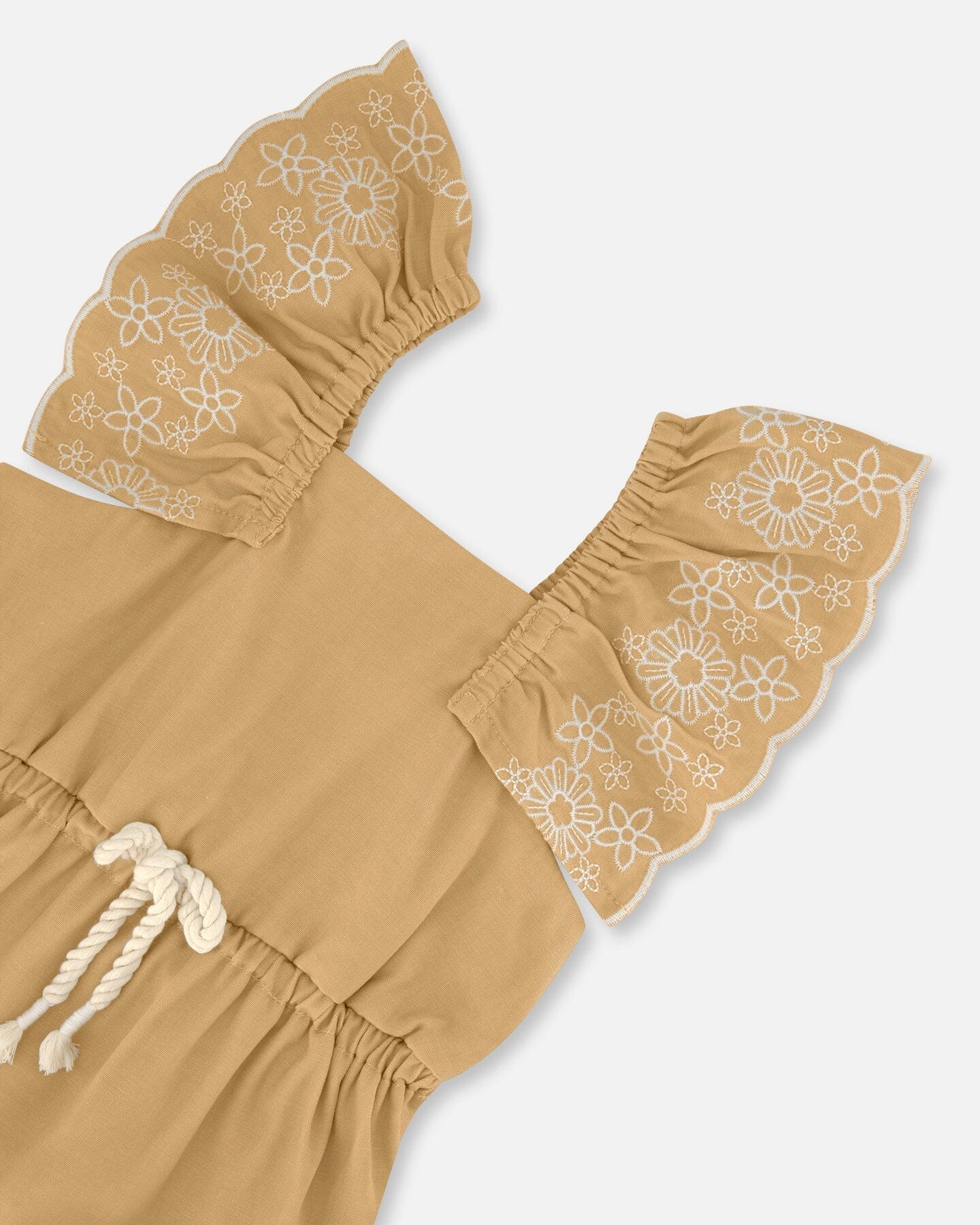 Chambray Dress With Embroidery Golden Beige