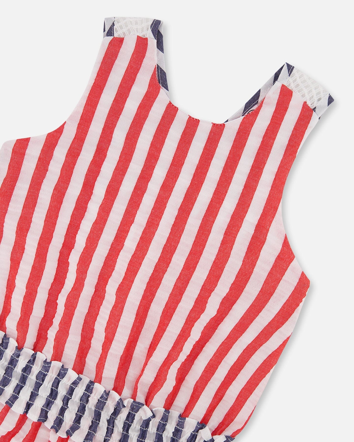 Sleeveless Seersucker Tunic Red, White, And Black