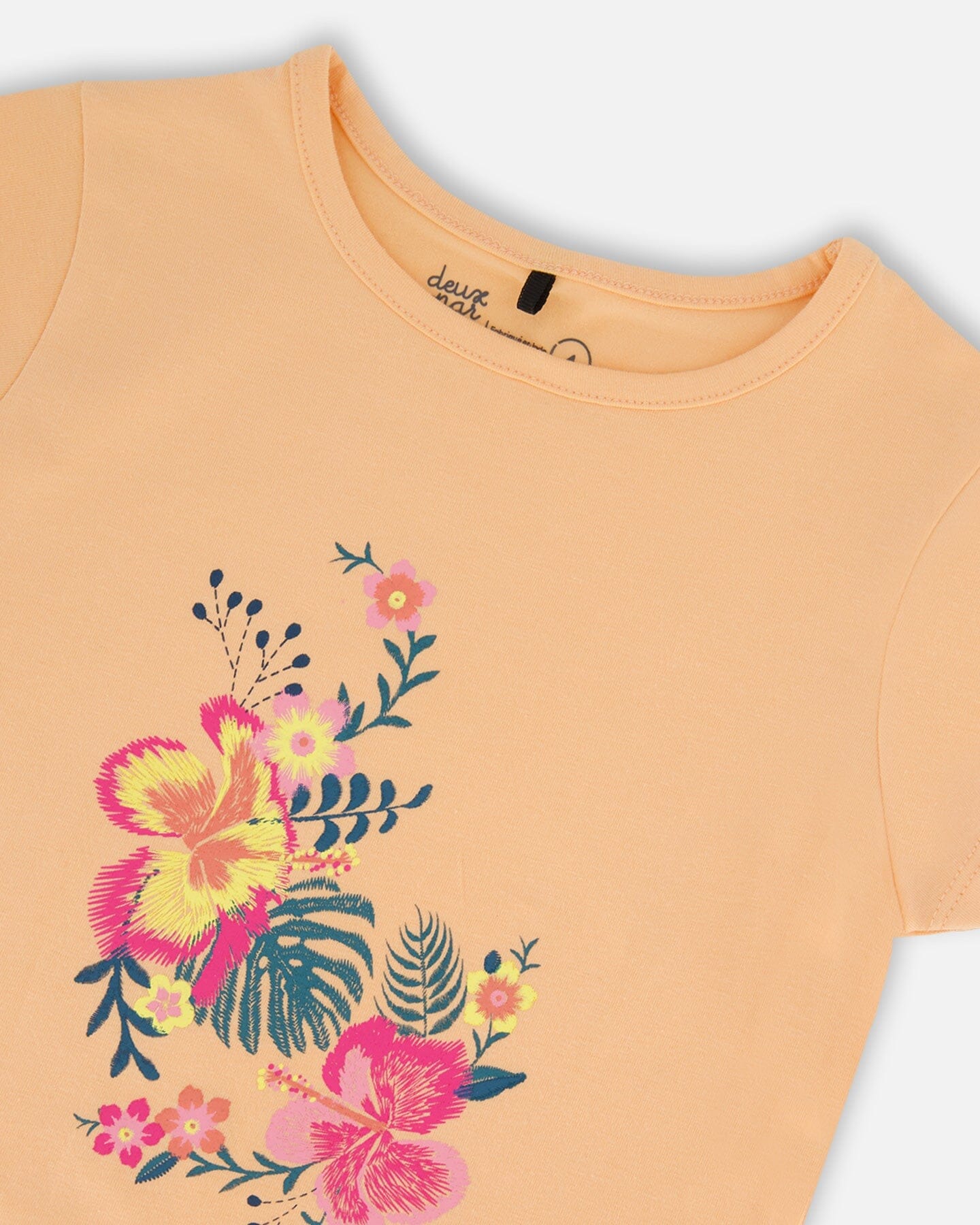 Organic Cotton Tee Light Orange And Flowers