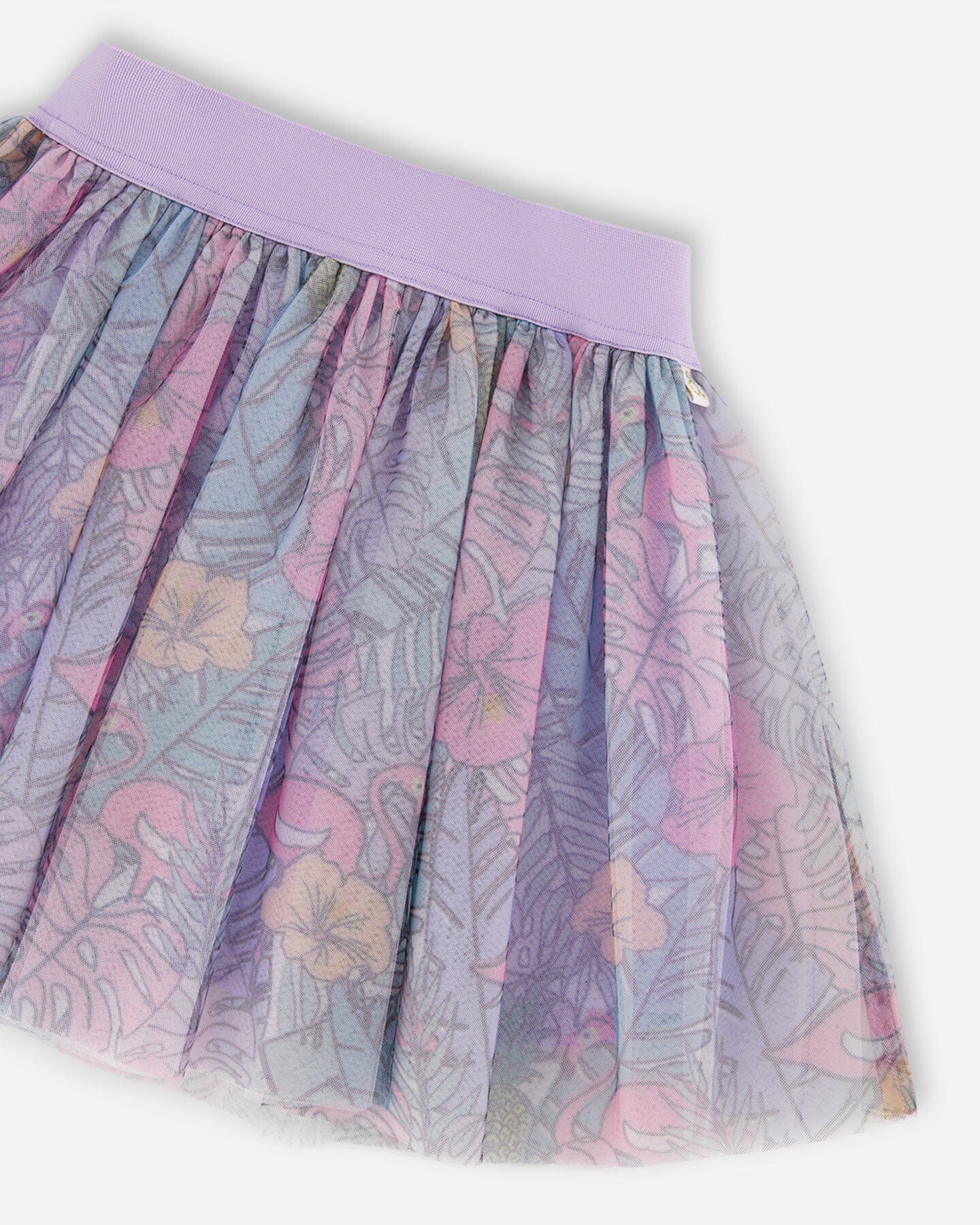 Printed Mesh Skirt Lilac Tropical And Pink Flamingos