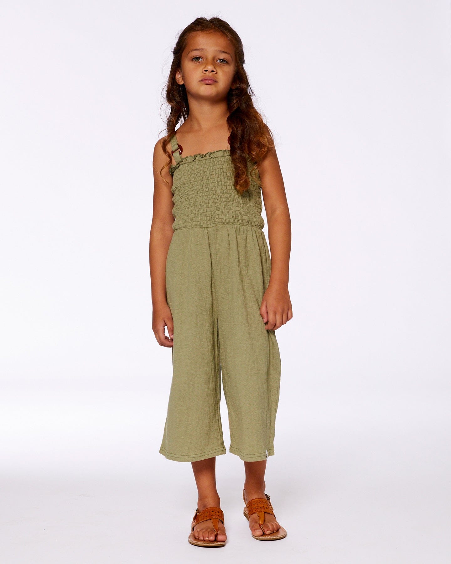 Smocked Crinkle Jersey Jumpsuit Olive Green