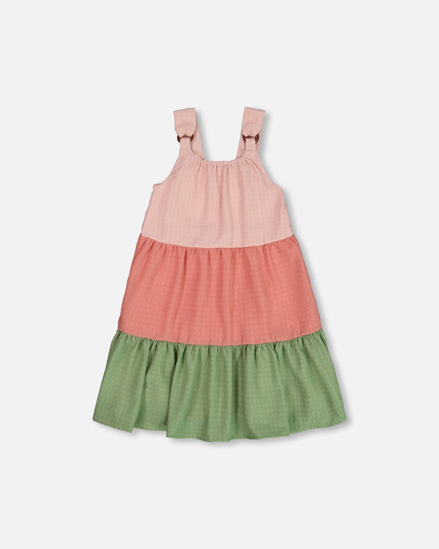 Tiered Color Block Peasant Dress Peach Pink And Green