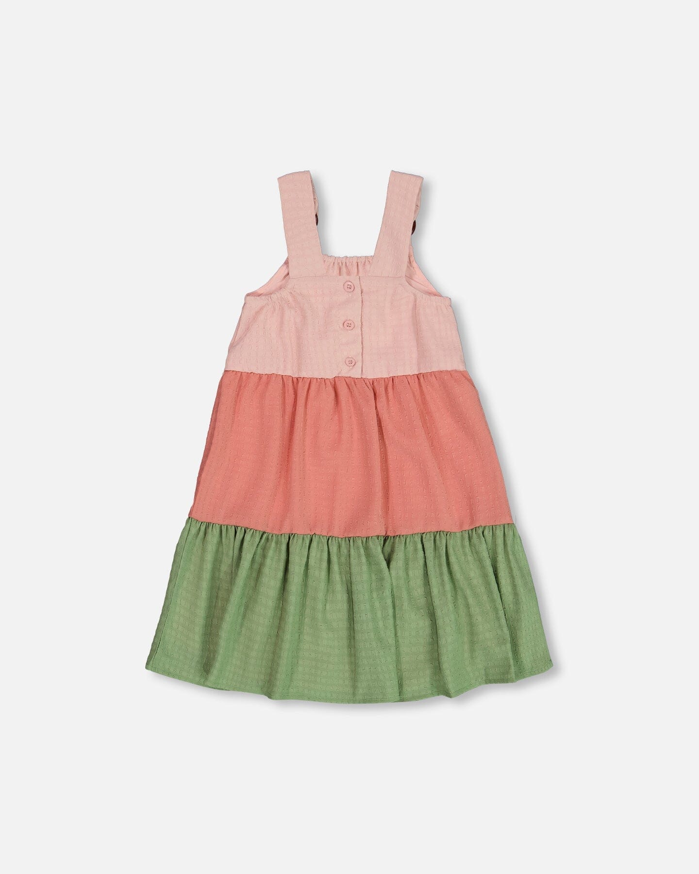 Tiered Color Block Peasant Dress Peach Pink And Green