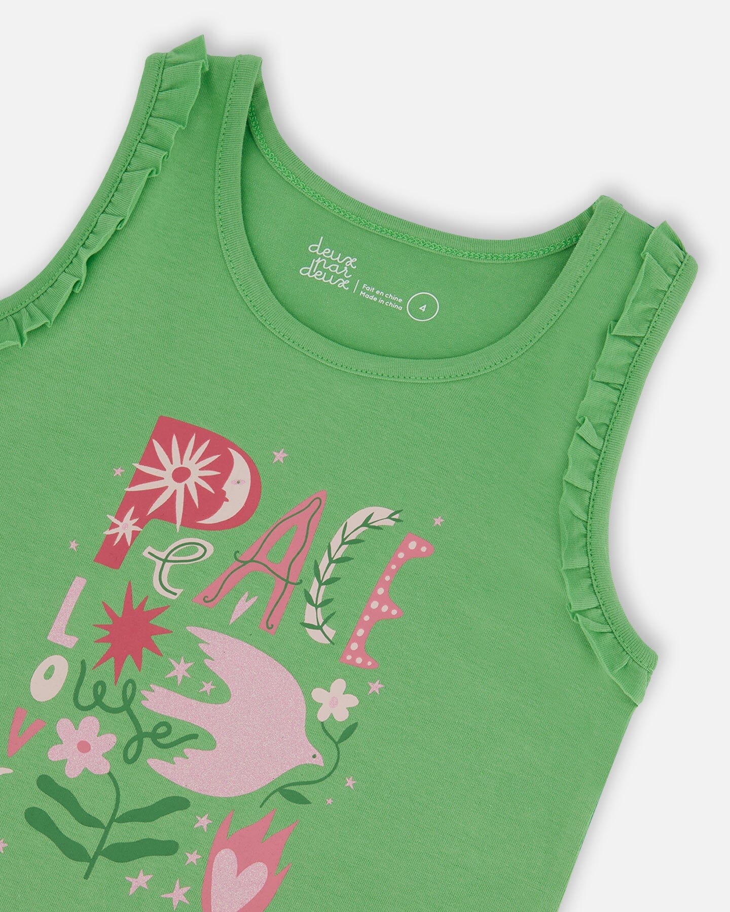 Organic Cotton Tank With Frills Flowers On Green Background