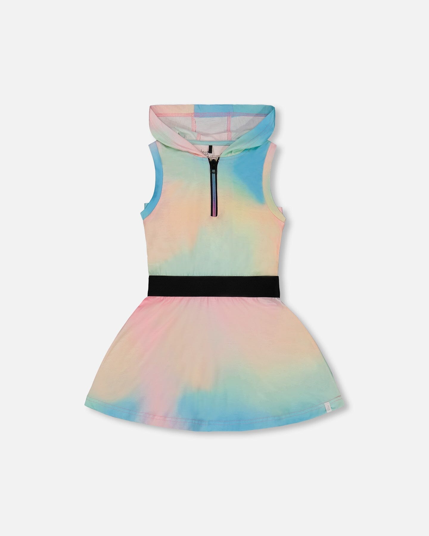 Hooded Dress With Elastic Waist Multicolored Tie Dye