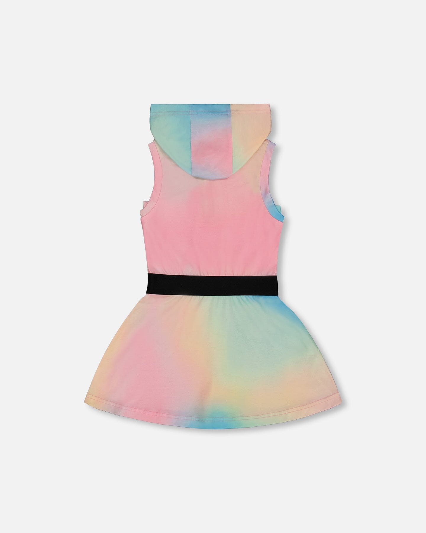Hooded Dress With Elastic Waist Multicolored Tie Dye