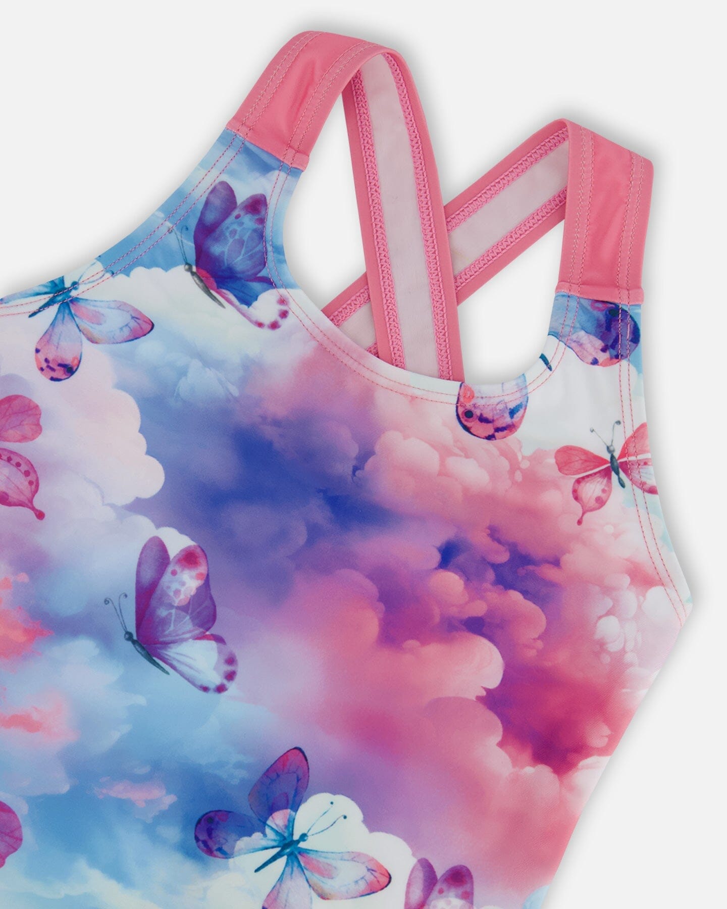 Printed One-Piece Swimsuit Butterflies On Multicolored Background