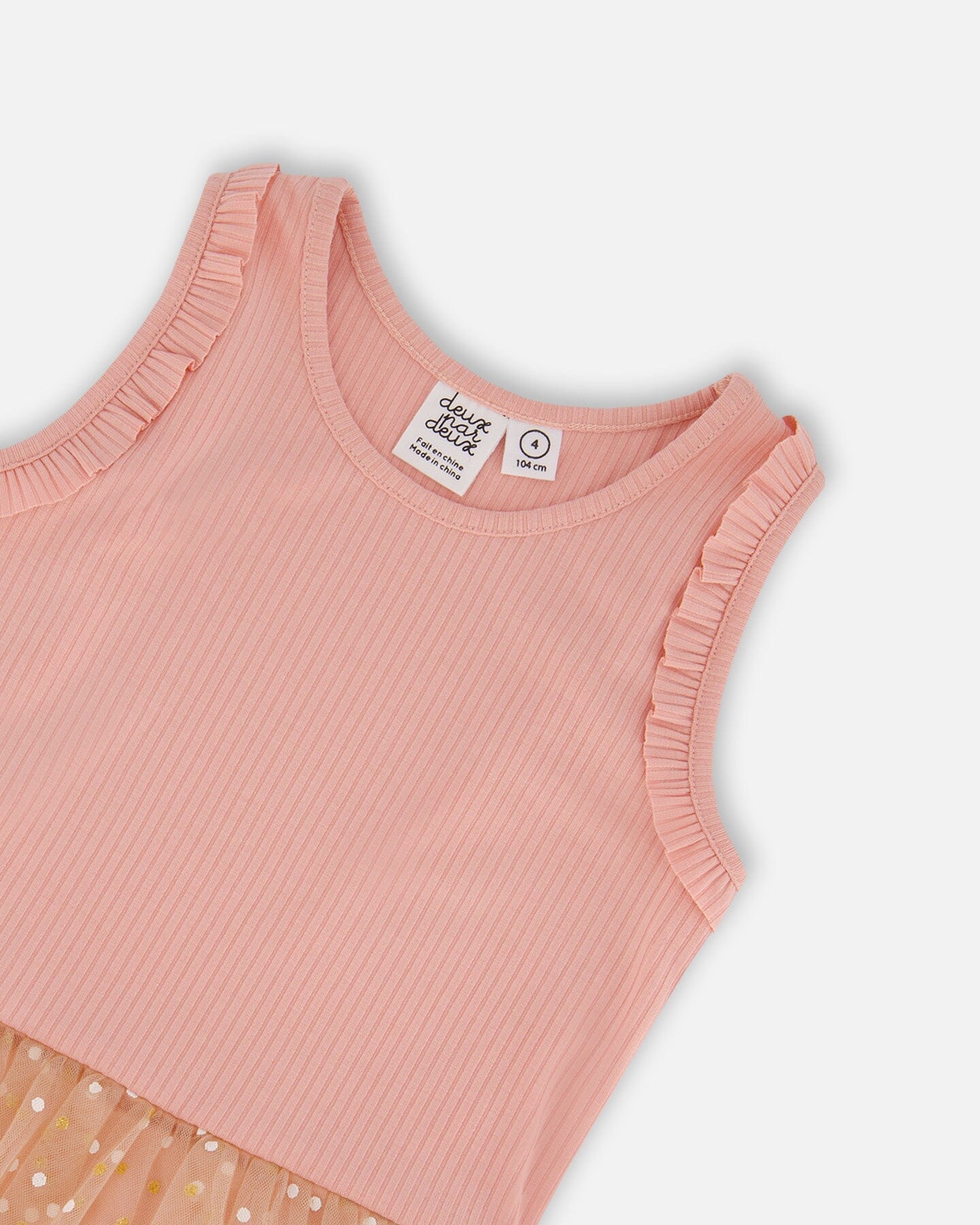 Bi-Material Dress With Printed Dots On Mesh Skirt Warm Old Pink