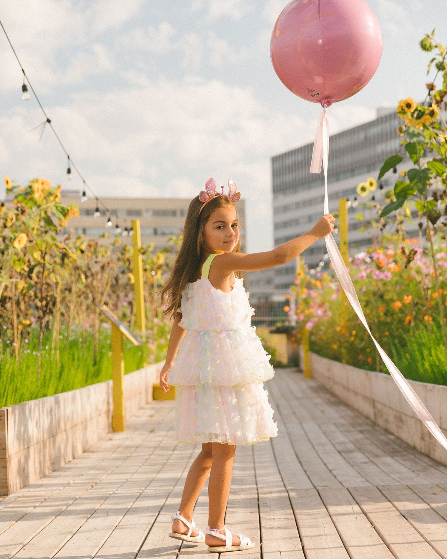 Tiered Printed Mesh Dress Multicolored With Butterflies