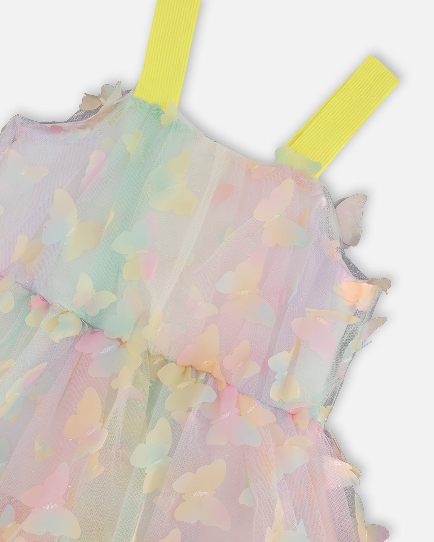 Tiered Printed Mesh Dress Multicolored With Butterflies