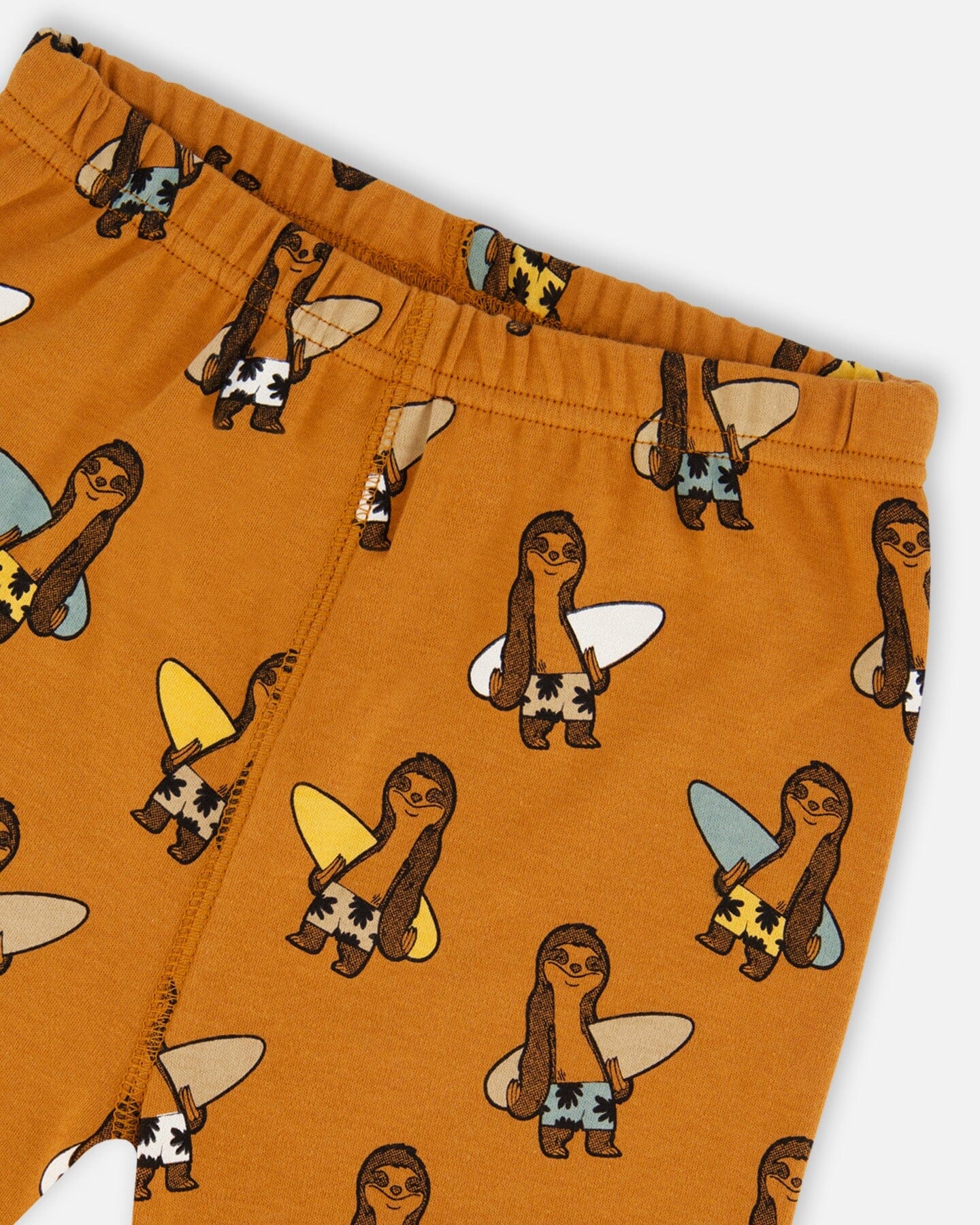 Organic Cotton Two-Piece Short Pajama Set Sloths On Tan And Mottled Background
