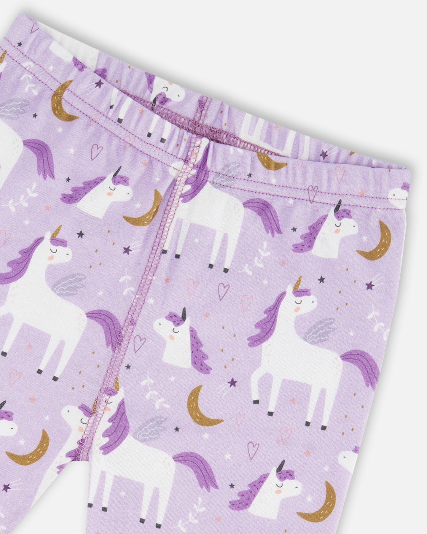 Organic Cotton Short Sleeve Top And Pant Pajama Set White Unicorn On Mauve