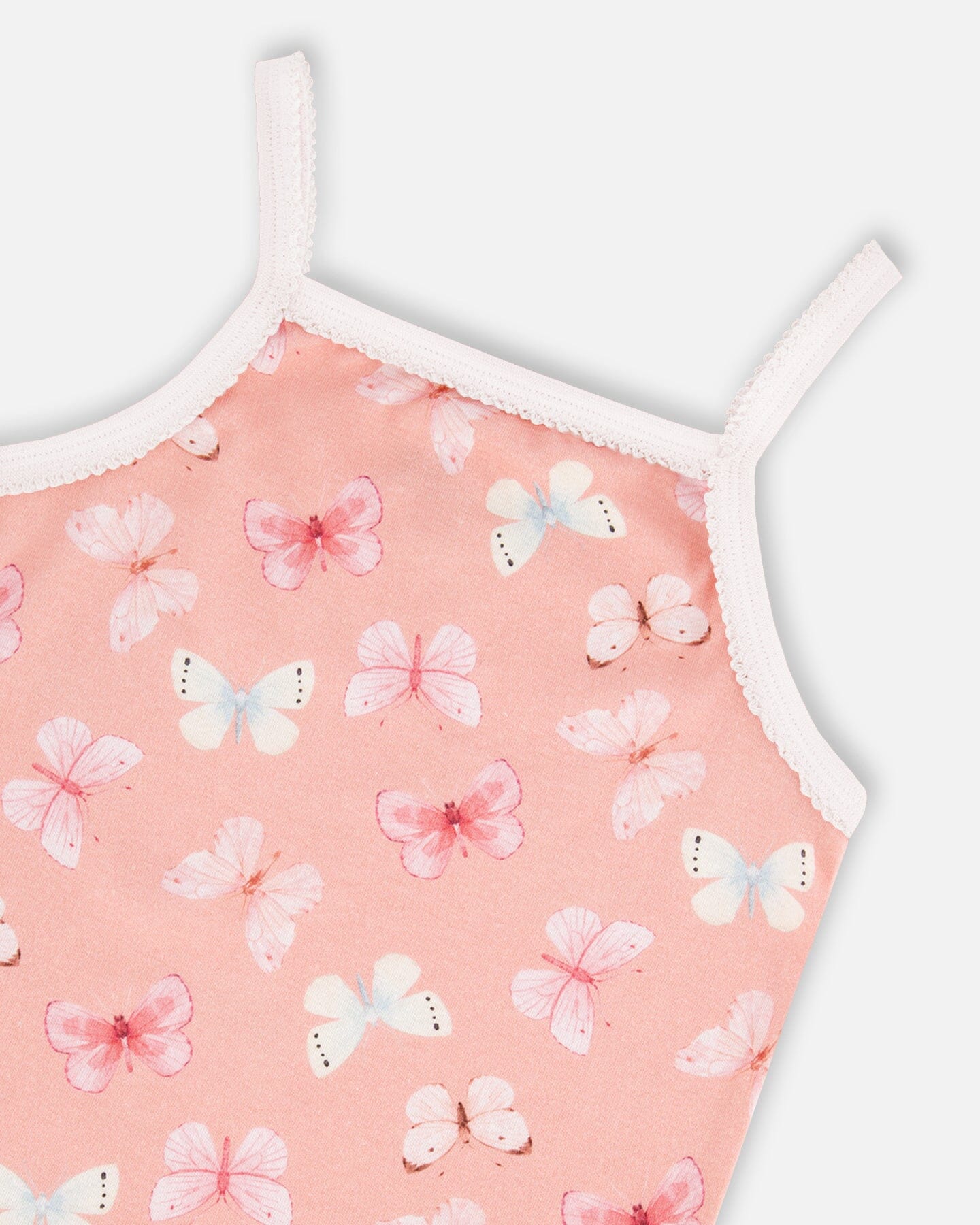 Printed Organic Cotton Tank Top Pink And Blue Butterflies On Old Pink
