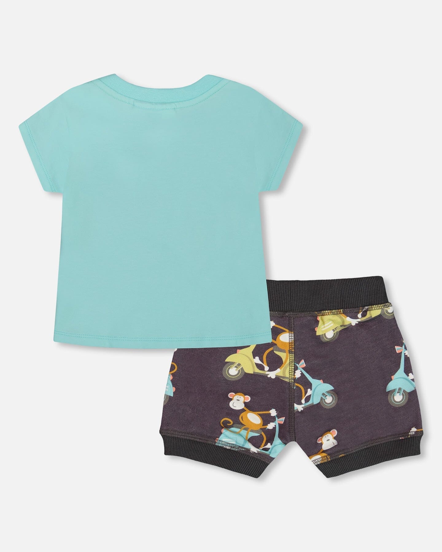 Two-Piece Top And Short Set Monkey On Navy And Turquoise Moped