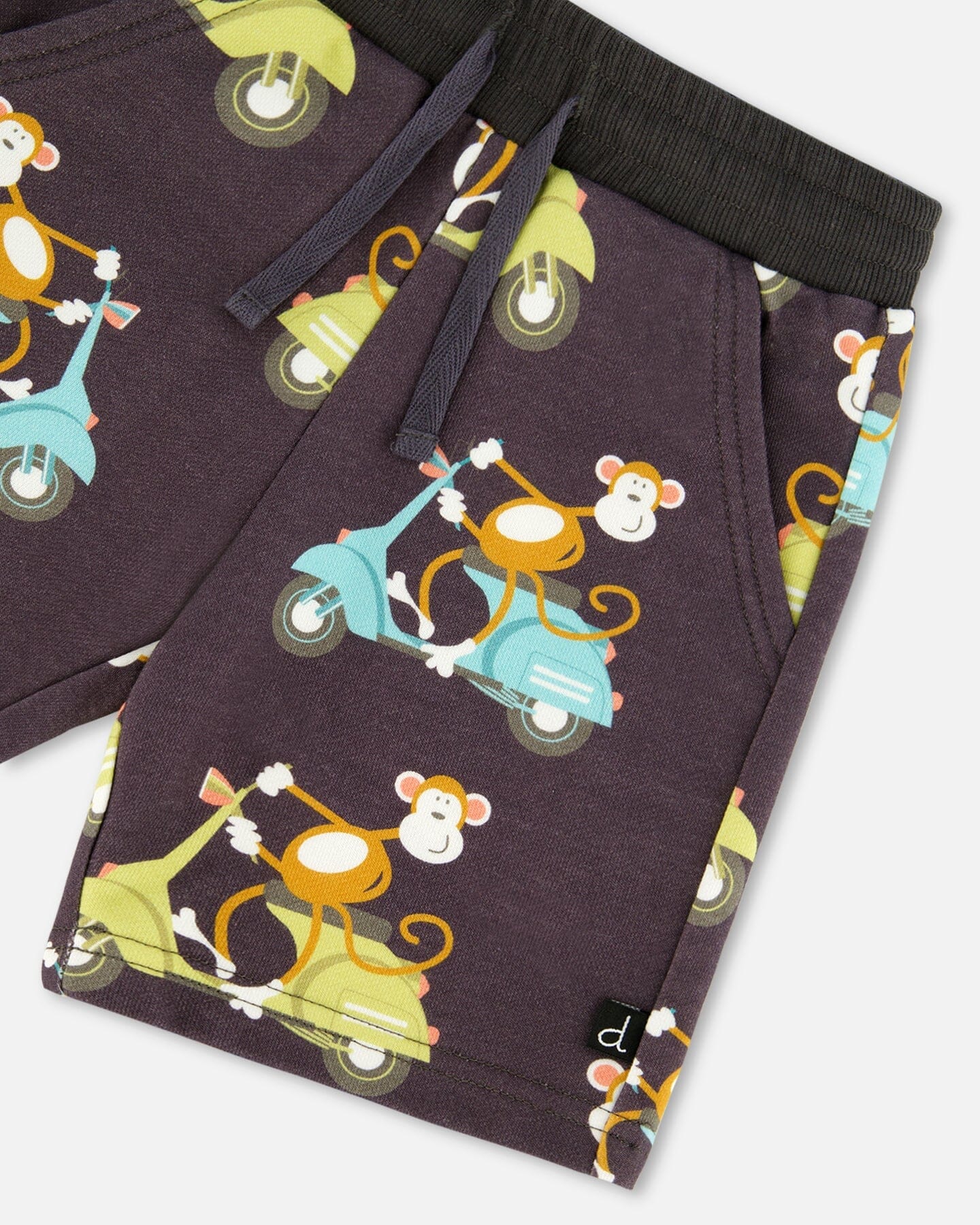Printed French Terry Short Monkey On Navy Moped