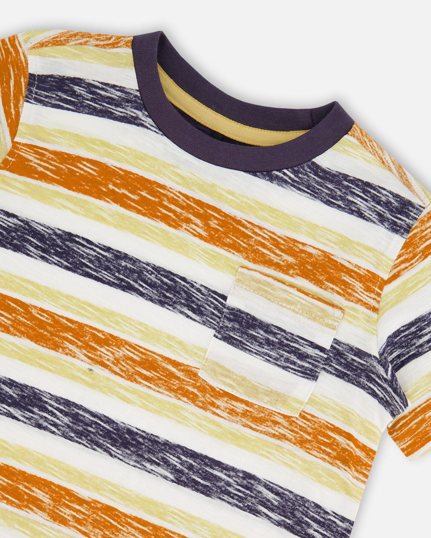 Printed Organic Cotton Tee Navy Striped, Orange, And Lime Green