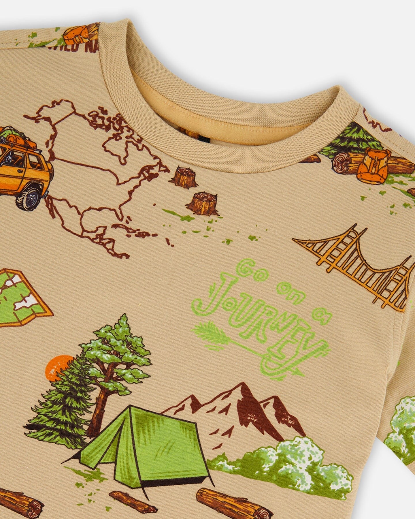 Printed Organic Cotton Tee Camping Beige