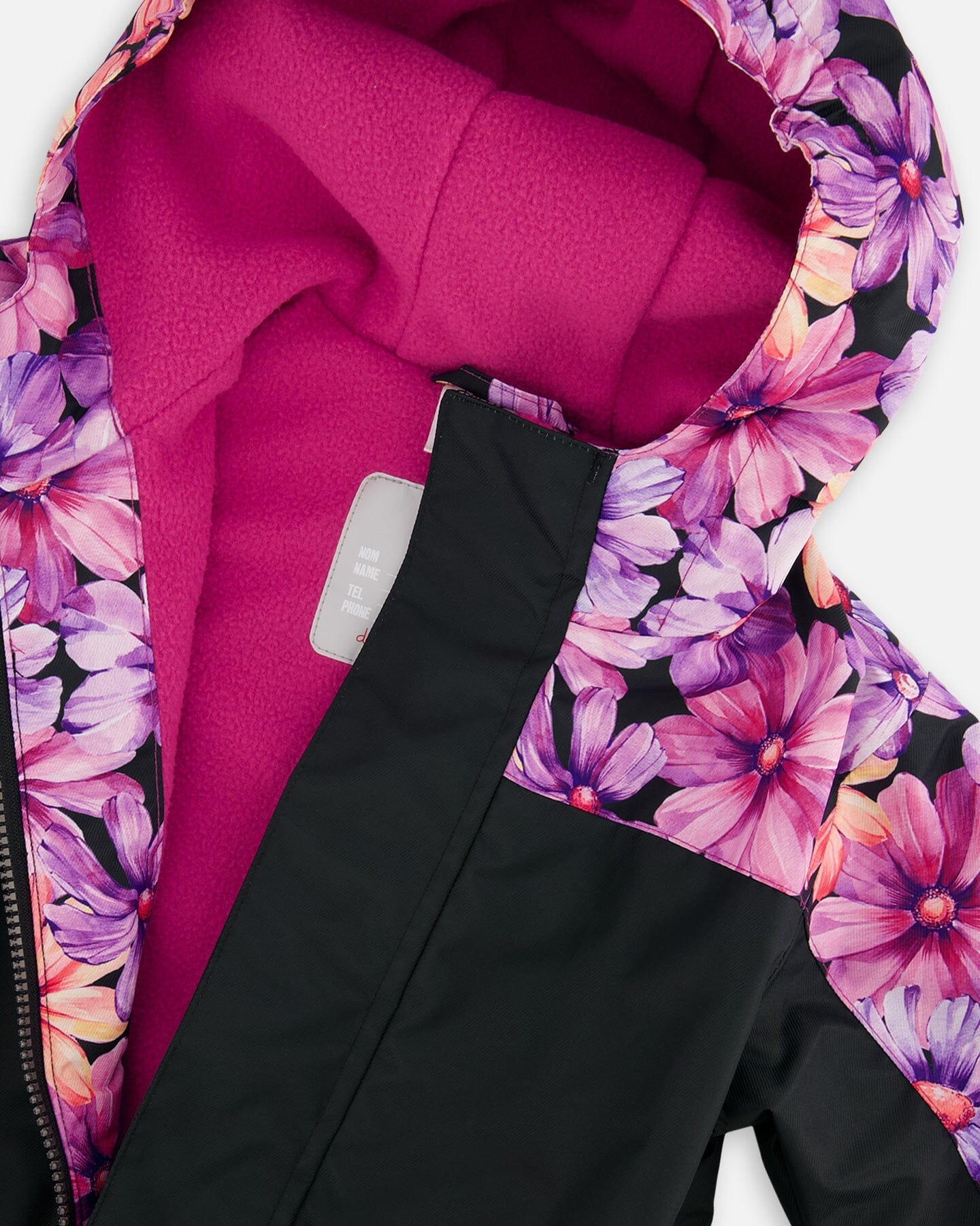 Mid-Season One-Piece Outerwear Black With Pink And Orange Flowers