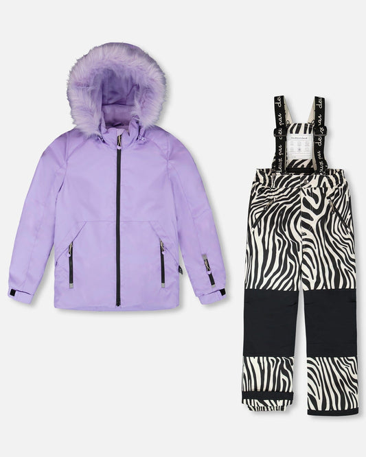 Two-Piece Play Snowsuit With Printed Pants Lavender