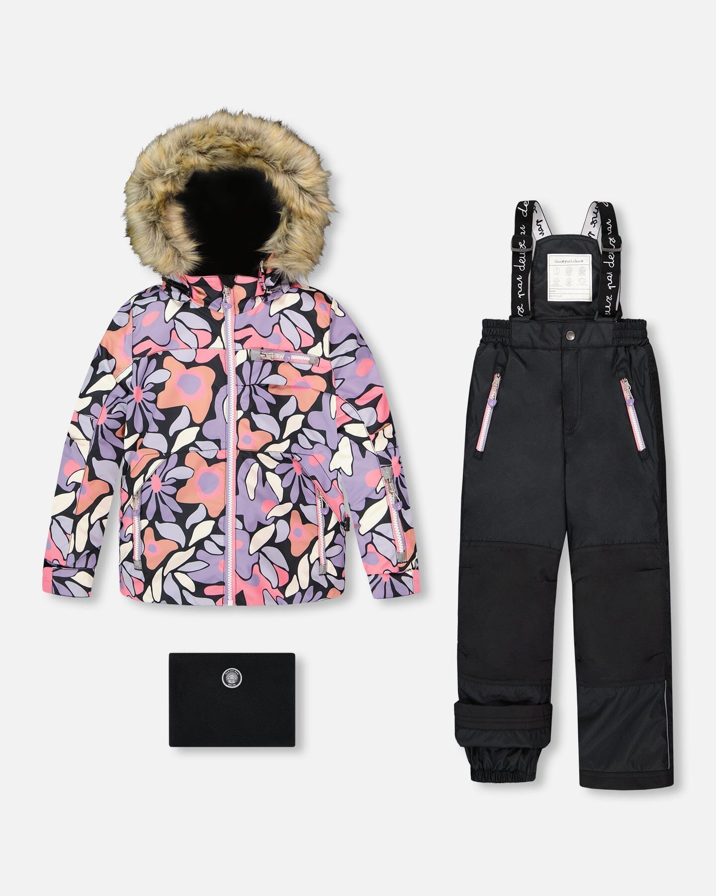 Two-Piece Play Snowsuit With Allover Print Jacket And Solid Pant Black