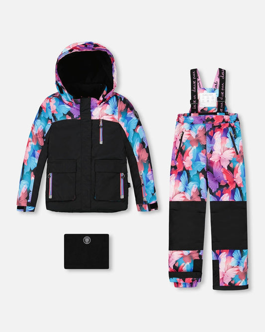 Two-Piece Play Snowsuit Black Butterfly Print