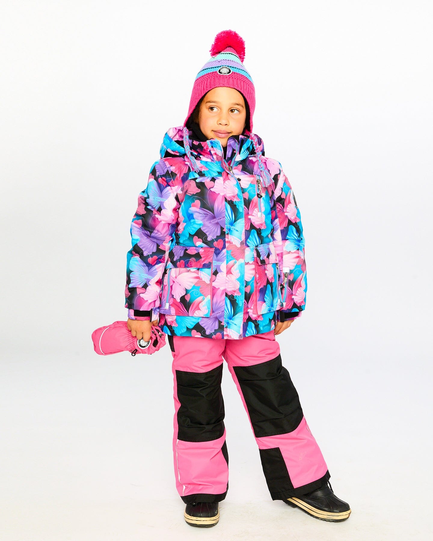 Two-Piece Play Snowsuit Flash Coral With Butterfly Print Jacket